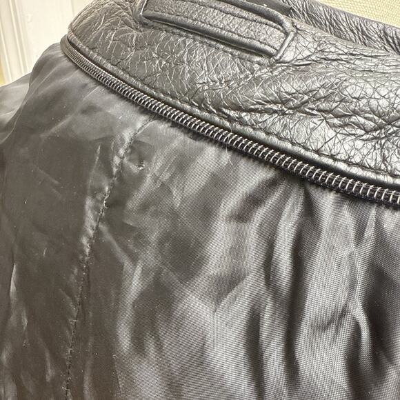 Men’s Leather MotoCross Racing Jacket Size L Black/Gold Patches Zip Front - Picture 12 of 14